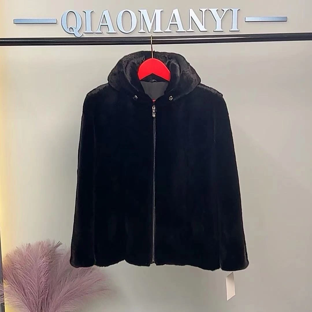 QIAOMANYI/乔曼依进口水貂男款男装连帽外套 时尚休闲男装