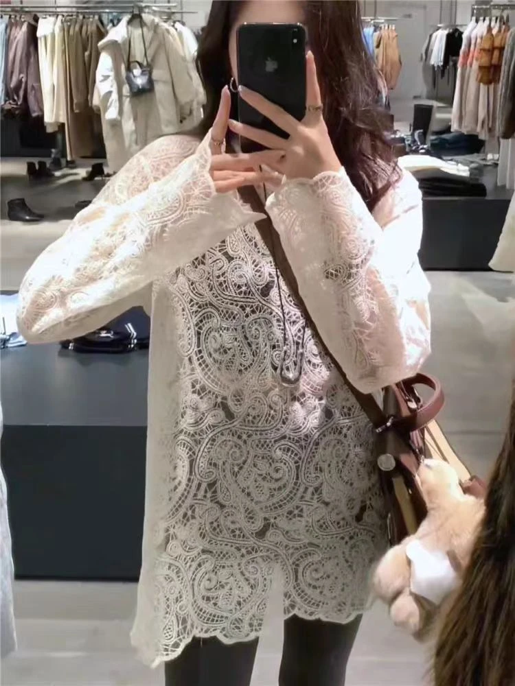小香风叠穿蕾丝上衣女设计感小众洋气时尚镂空衬衫