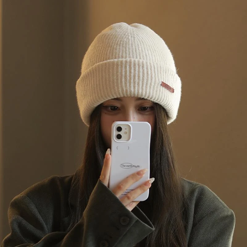 富柜新款毛线帽女冬季百搭显脸小堆堆帽保暖护耳宽松针织帽子