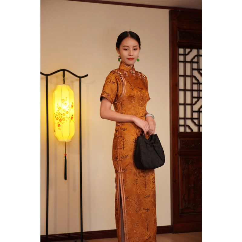 【传家】中式复古国风宋锦发财树旗袍