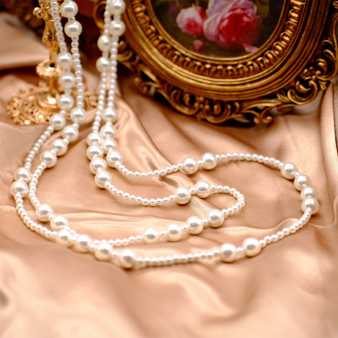 合金项链 TX1035【白满天星琉璃长项链】仙女气质时尚百搭项链