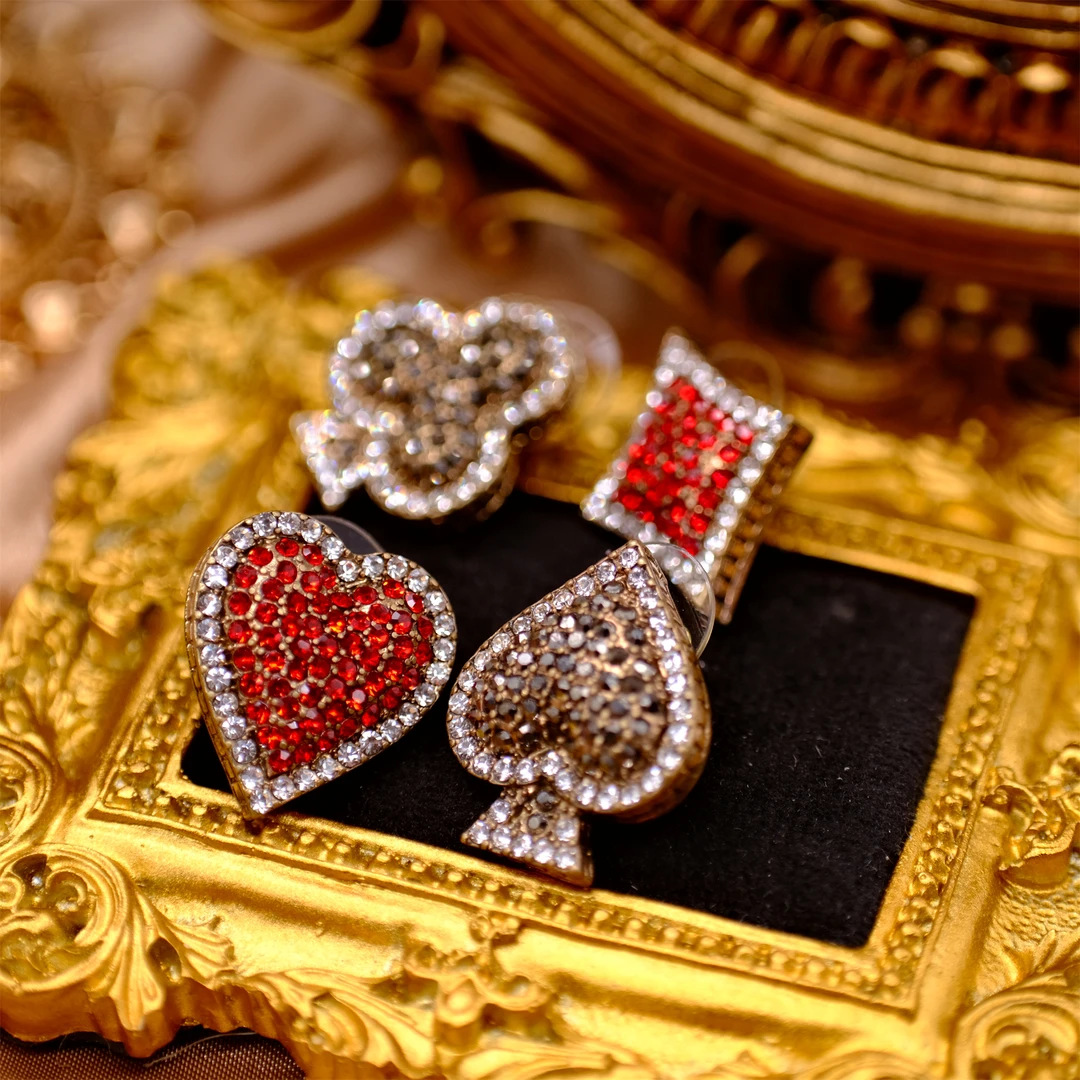 合金耳饰 经典【扑克牌耳钉】手工可爱时尚中古耳钉