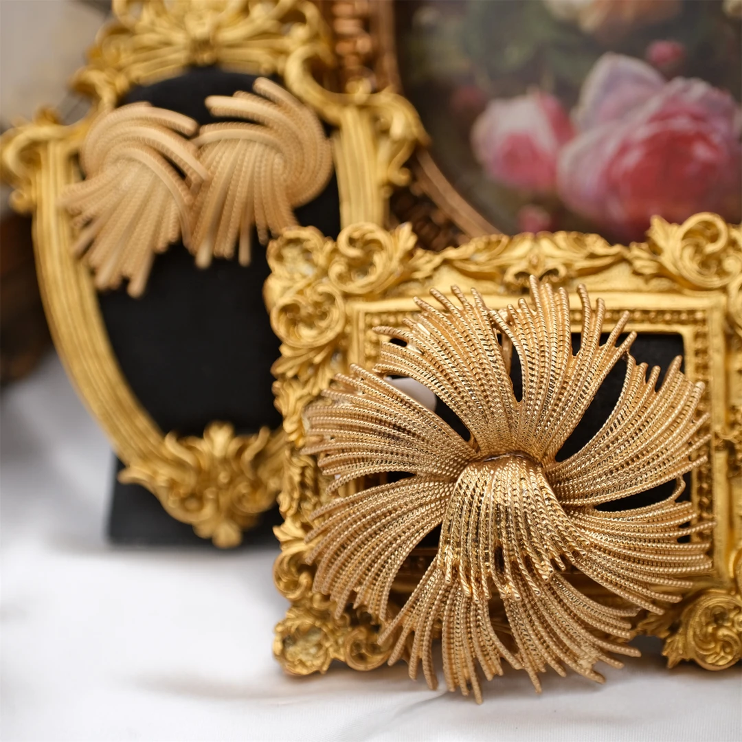 合金胸针 Z0988 【素金拉丝烟花】胸针 耳饰