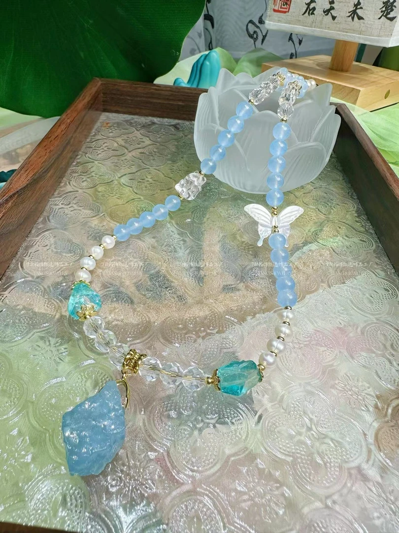 铜项链 七夕福利【冰清霜洁】百搭短项链手工蓝色