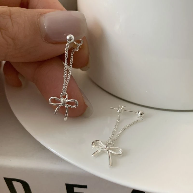 合金耳饰 蝴蝶结后挂式耳钉流苏耳环甜美森系小众百搭耳饰ins超仙