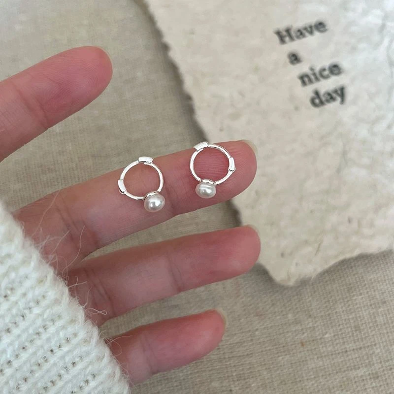 合金仿珍珠耳饰 简约小珠珠耳扣圈圈耳钉睡觉免摘防丢耳圈ins小巧