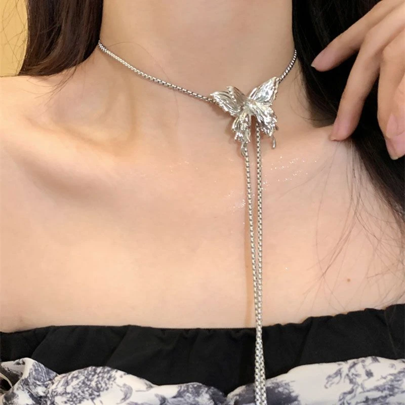 合金项链 天使之翼~蝴蝶流苏多种配戴项链女简冷淡风甜酷辣妹项链