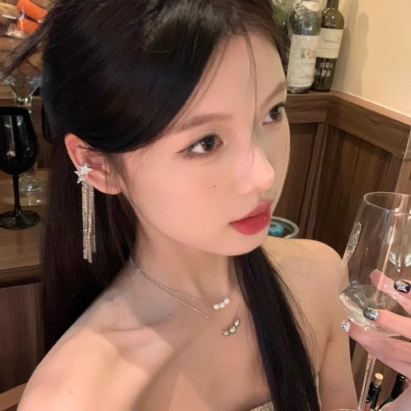 合金耳饰 星星长款流苏耳骨夹小众设计轻奢高级感耳饰无耳洞耳夹