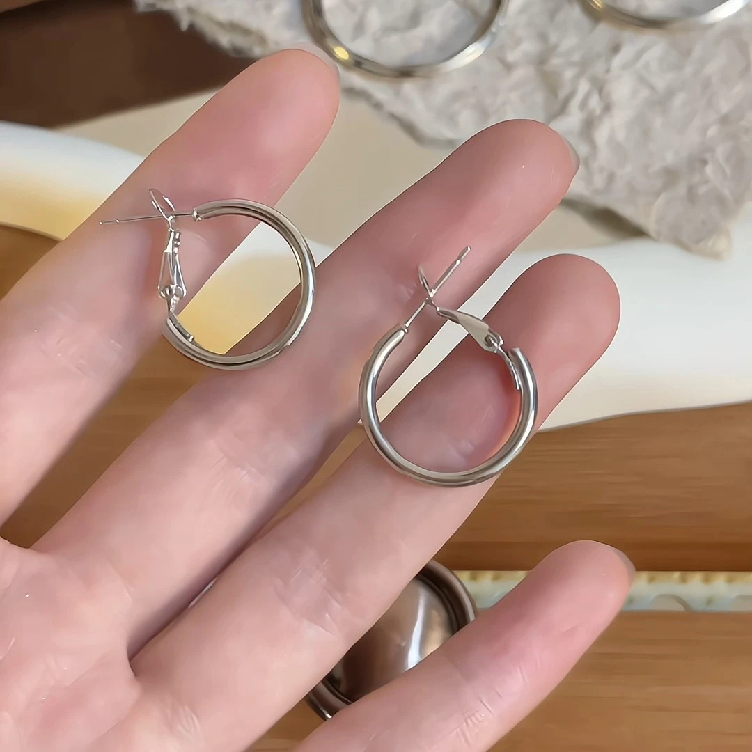 合金耳饰 简约2.0㎝素圈耳环素款冷淡风圈圈耳饰光面耳圈