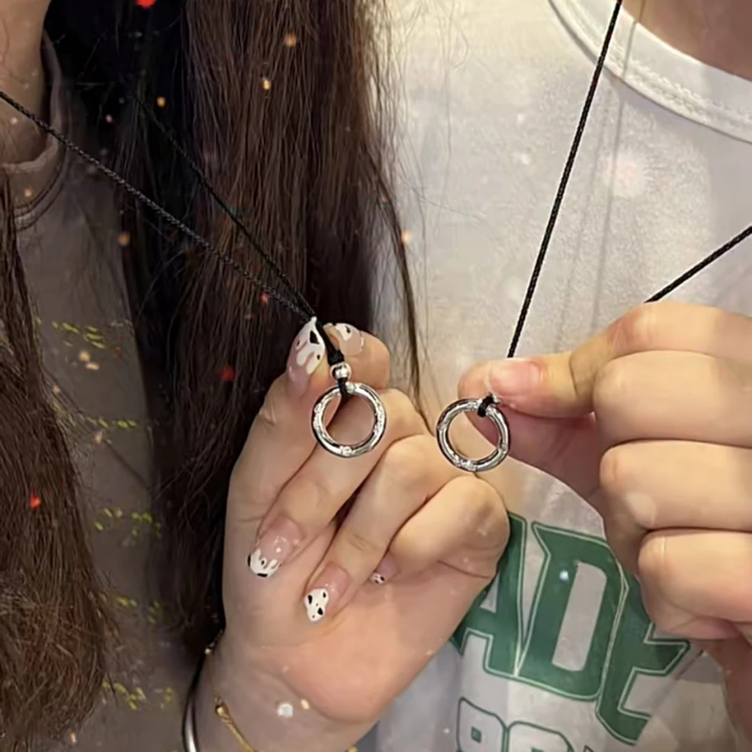 锌合金布艺项链 平安喜乐素圈情侣闺蜜编织项链（抽拉设计可调节