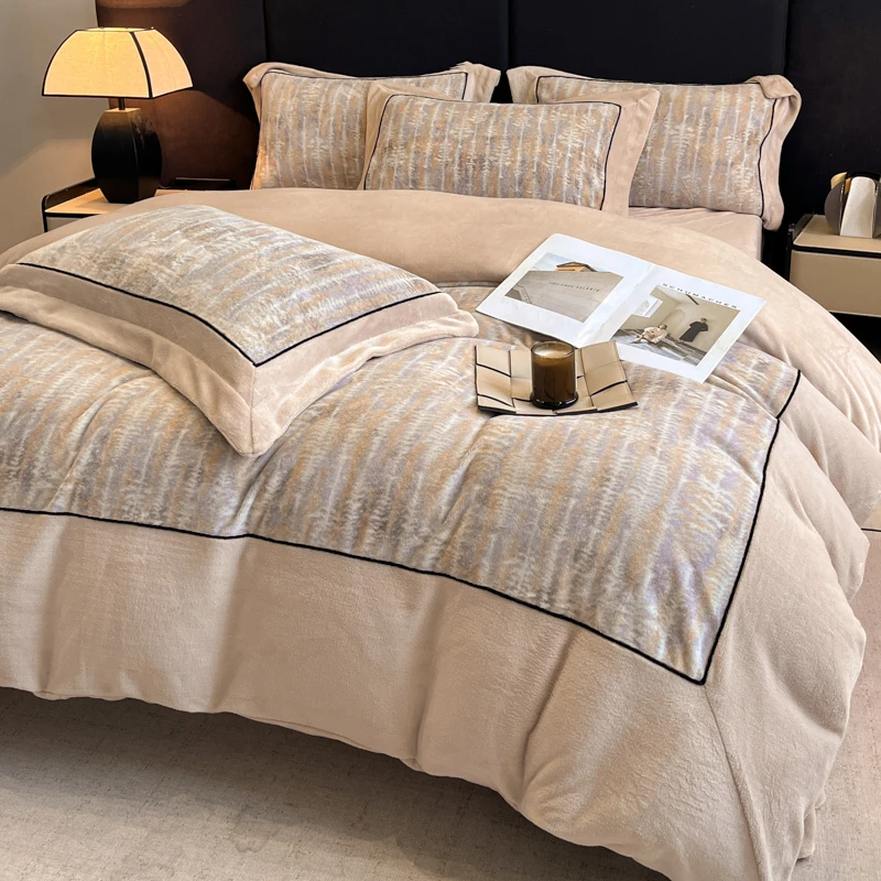 高档冬天加厚牛奶绒入冬四件套加绒保暖床单被套床上用品过冬套件