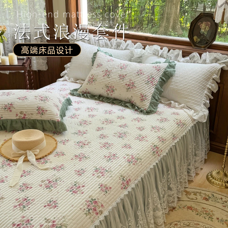 法式公主风全棉夹棉床裙蕾丝花边家用卧室纯棉加厚床围裙遮丑下摆