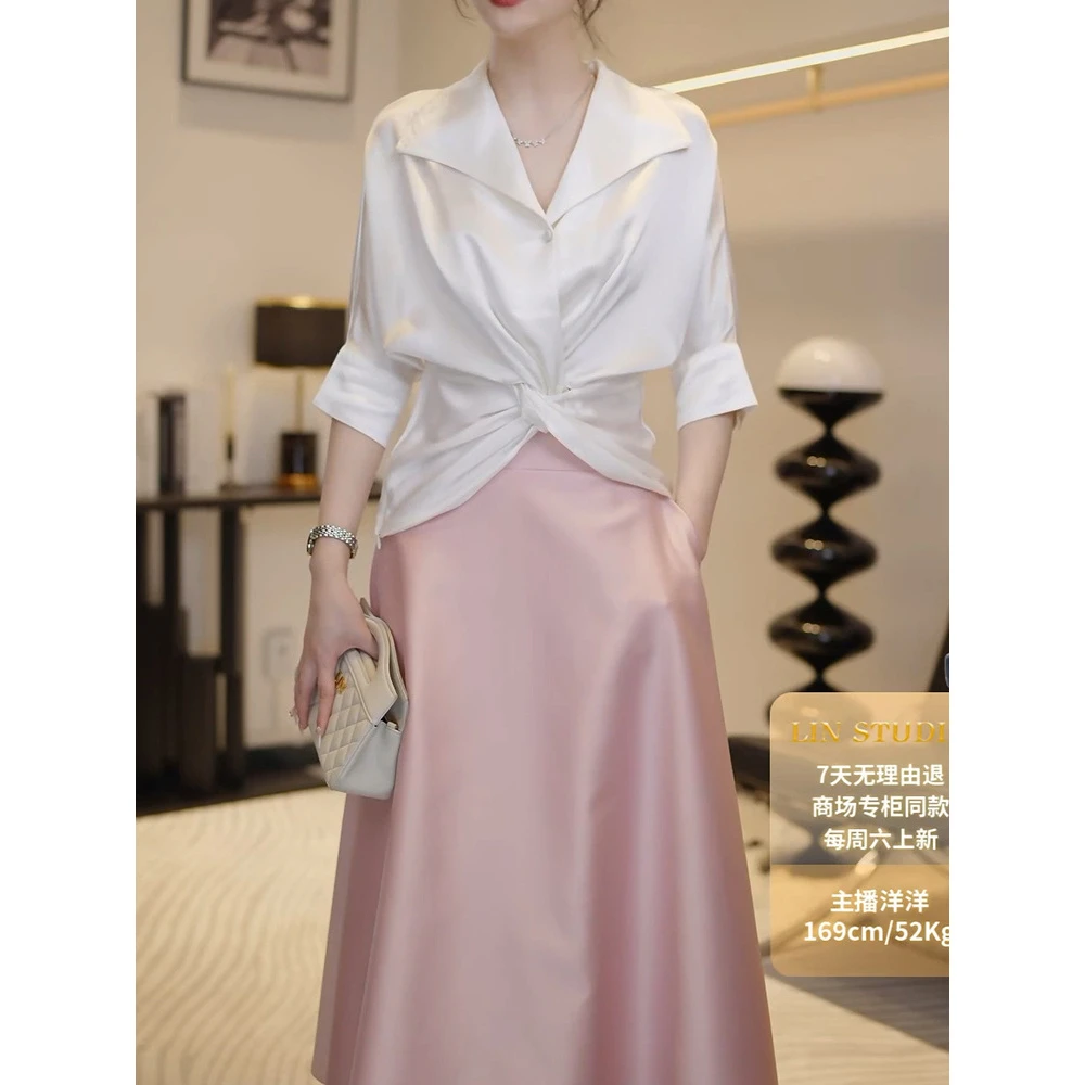 轻奢名媛风优雅裙套装女2025夏季新款设计感纯色上衣+显瘦半身裙