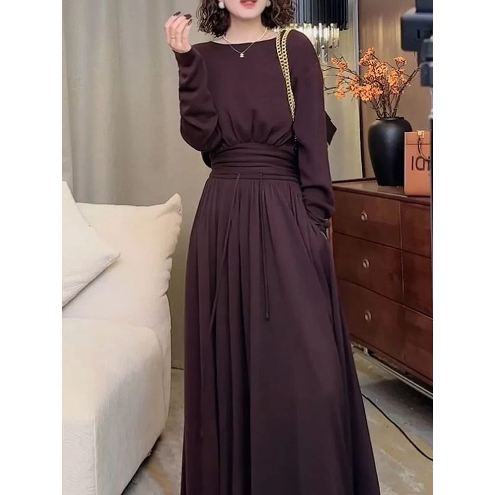 时尚套装2025秋季新款高级感气质休闲纯色长袖上衣+半身裙两件套