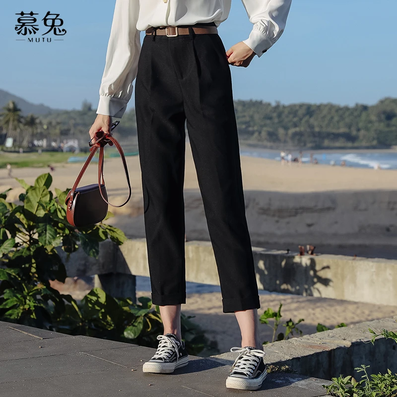 【粉丝专属】3677高腰直筒阔腿梨形身材裤子女显瘦小个子垂感西装裤