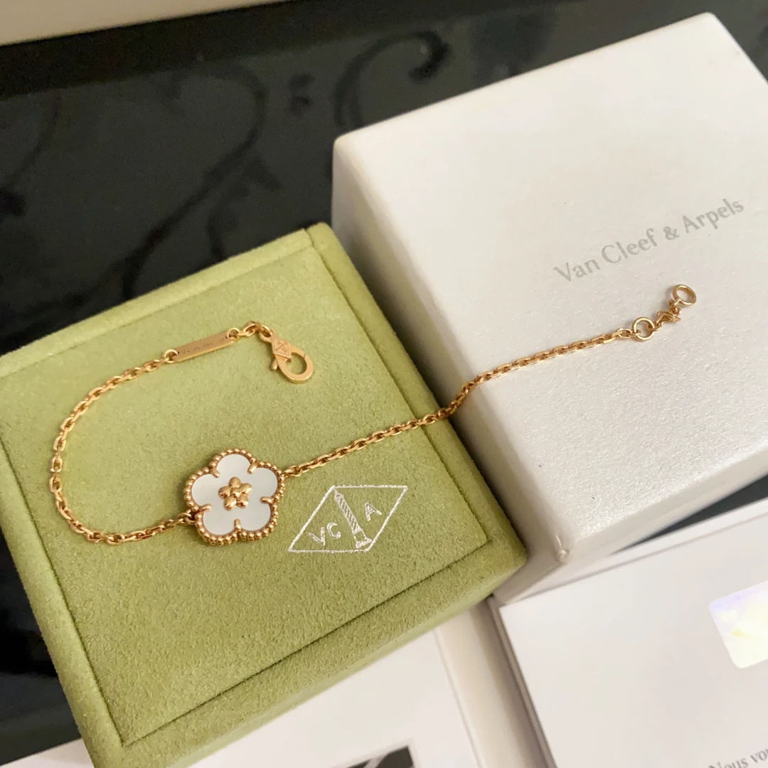 99新 梵克雅宝 白贝梅花手链 玫瑰金 2023年全套 #17.5