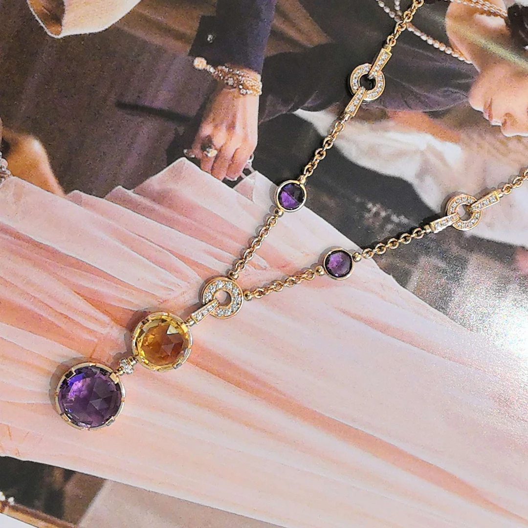 99新 BVLGARI/宝格丽 Parentesi彩宝项链/18k玫瑰金/46cm