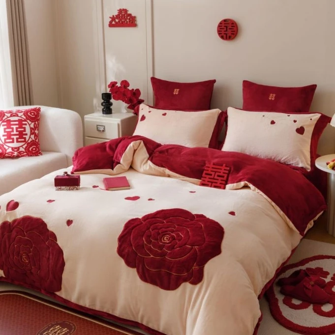 【LANRENMIAO】新品牛奶绒玫瑰物语四件套保暖轻奢