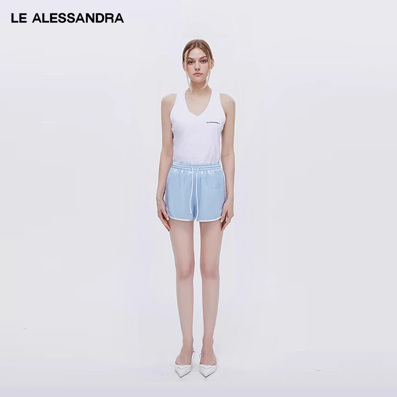 品牌直营 LE ALESSANDRA 白色竹节棉吊带背心运动修身夏季新款女