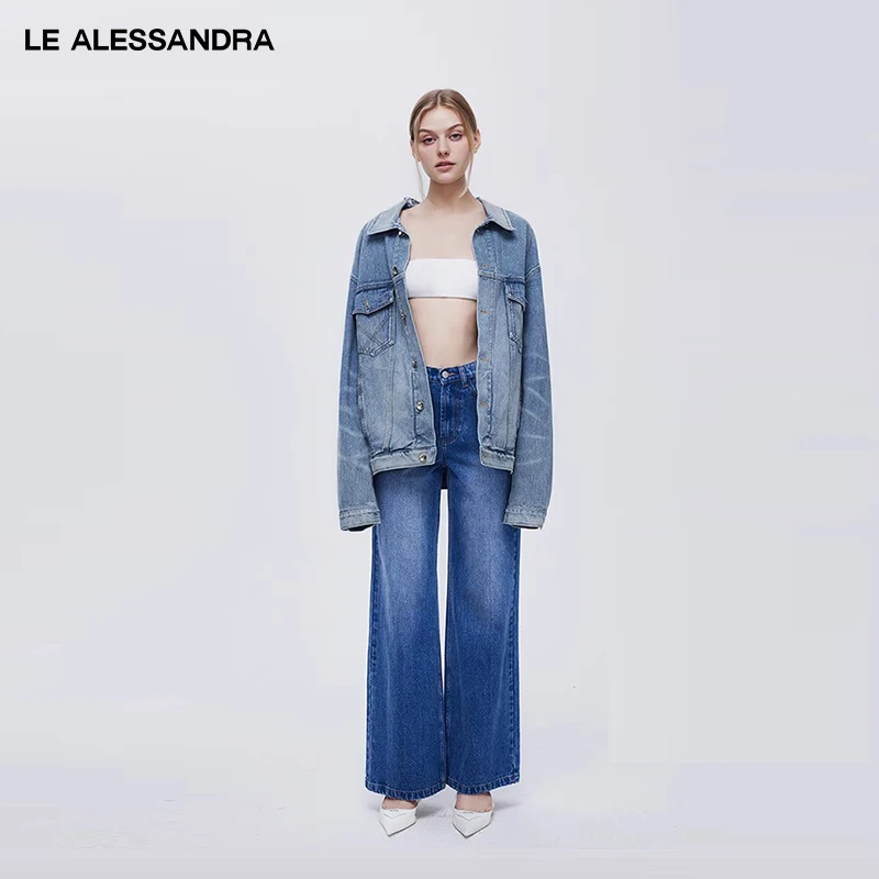 品牌直营 LE ALESSANDRA 秋冬款水洗牛仔闪片宽松外套休闲上衣女