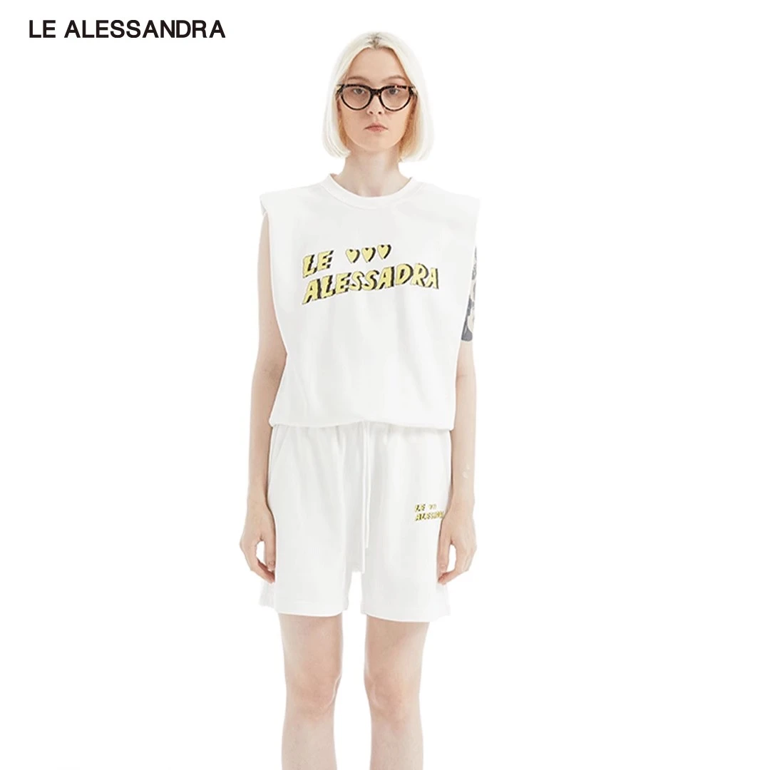 品牌直营 LE ALESSANDRA LOGO印花背心短裤纯棉套装宽松运动套装