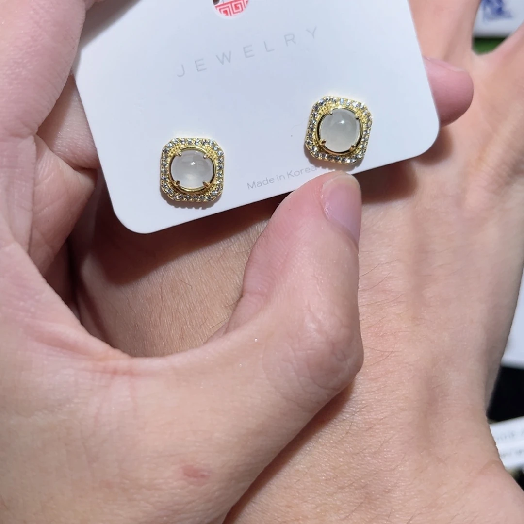 翡翠耳饰银S925镶嵌66778