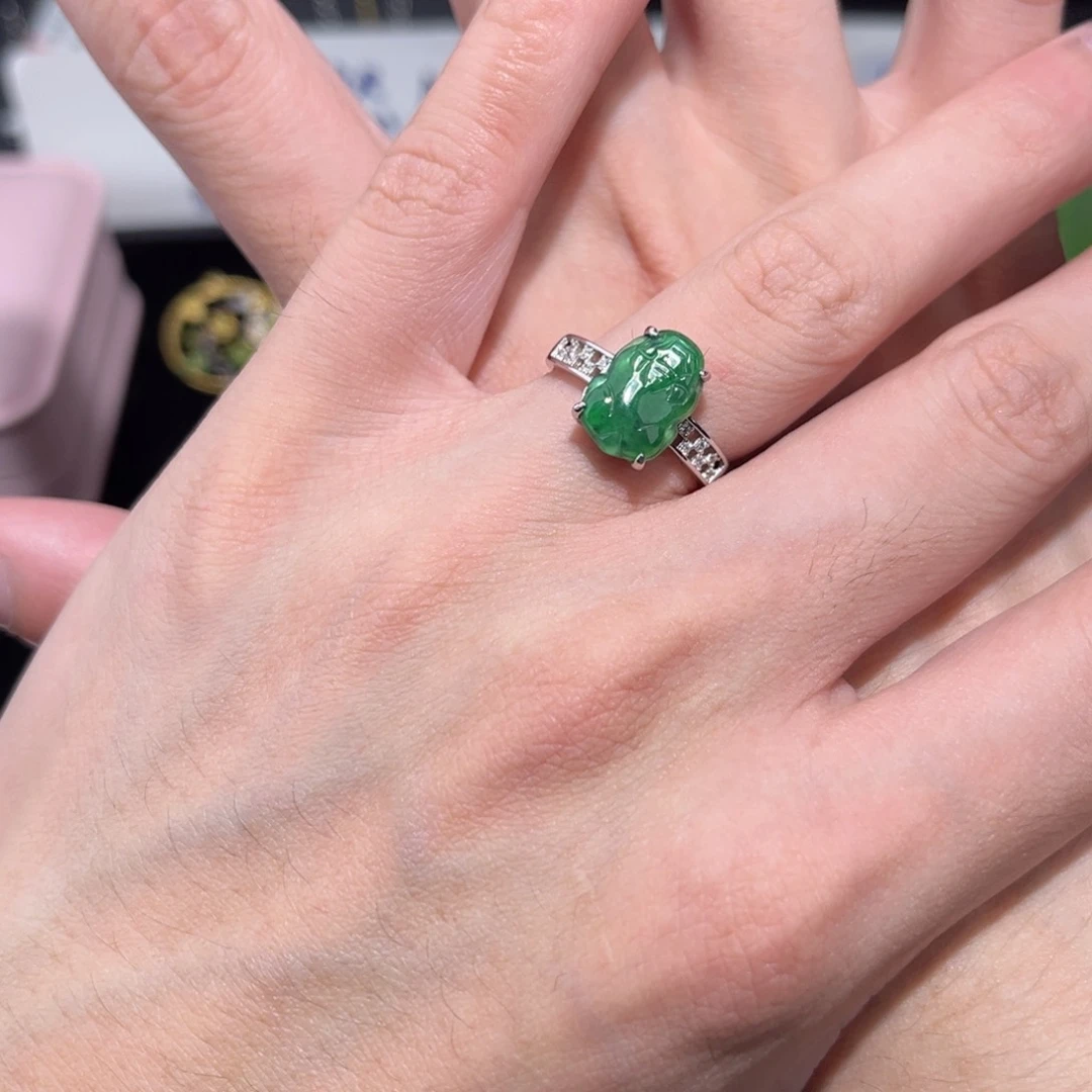 翡翠戒指银S925镶嵌45788