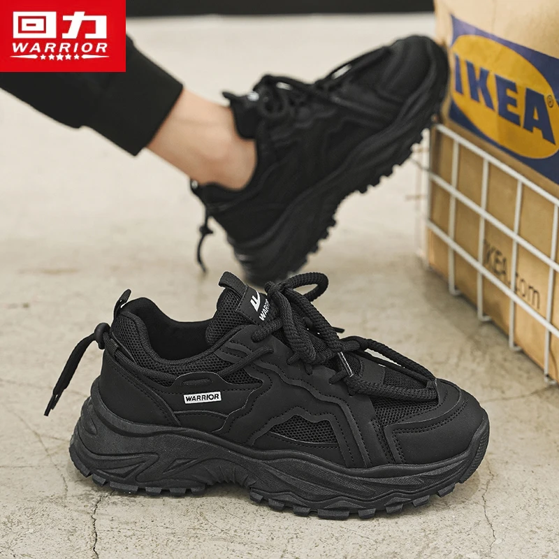 回力男鞋2025新款冬季网面透气青少年运动休闲黑武士厚底老爹潮鞋