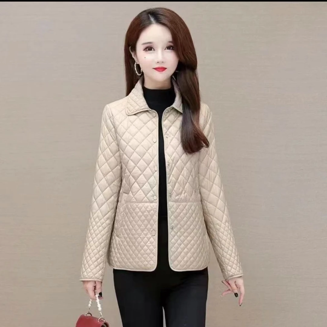 2024新款薄款外套菱形格子外套洋气韩版短款时尚休闲蒂   带里子