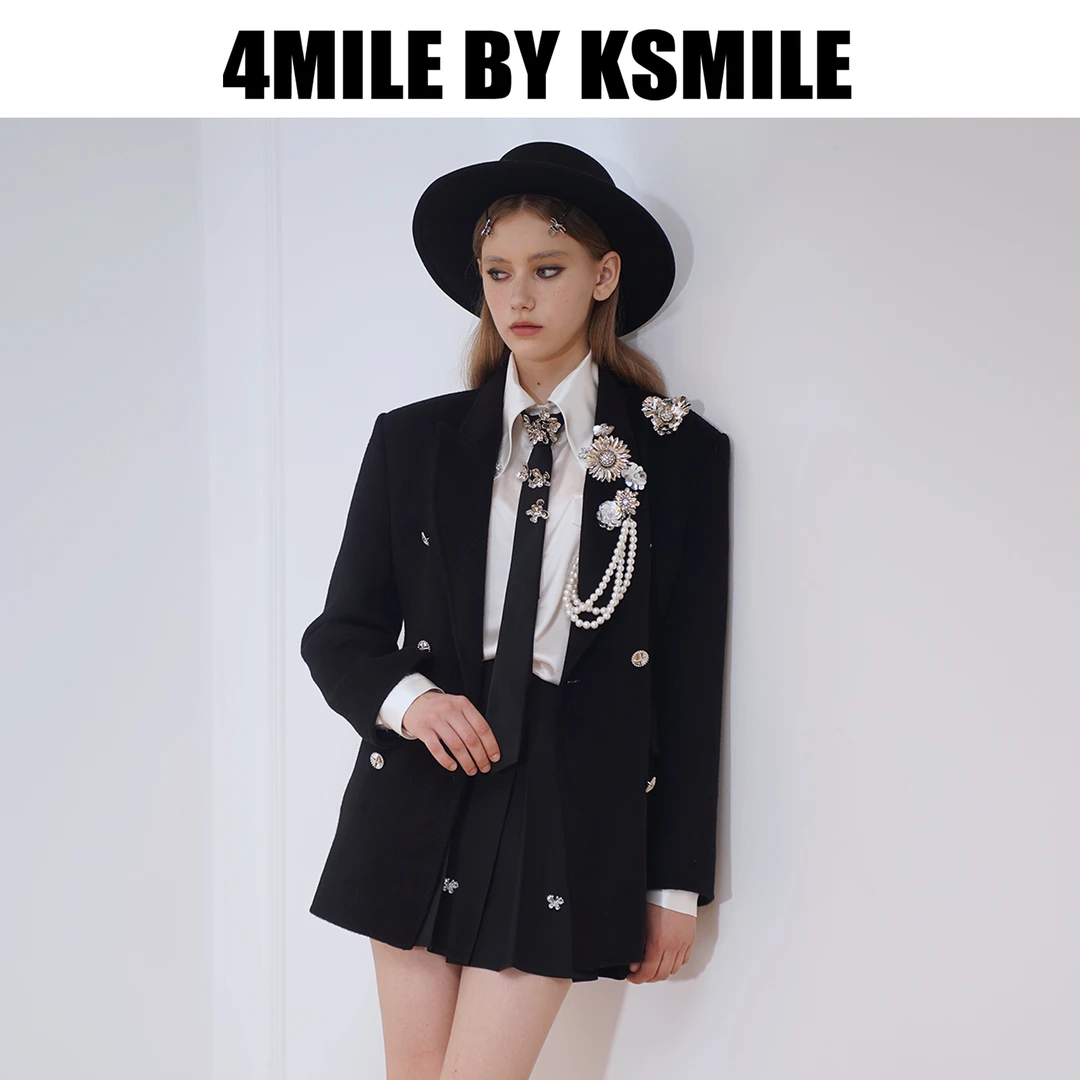 4MILE BY KSMILE | 英伦狂潮手工钉花高级感收腰绵羊毛西装大衣