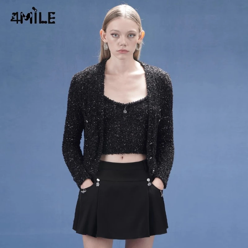 4MILE春夏新款设计师闪亮珠片满天星大网眼开衫气质修身短款外套