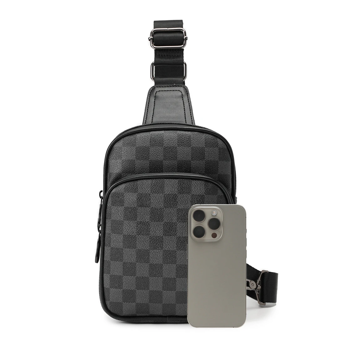 2025新款C格子胸包街头单肩包男士腰包潮牌时尚C格百搭斜挎胸包