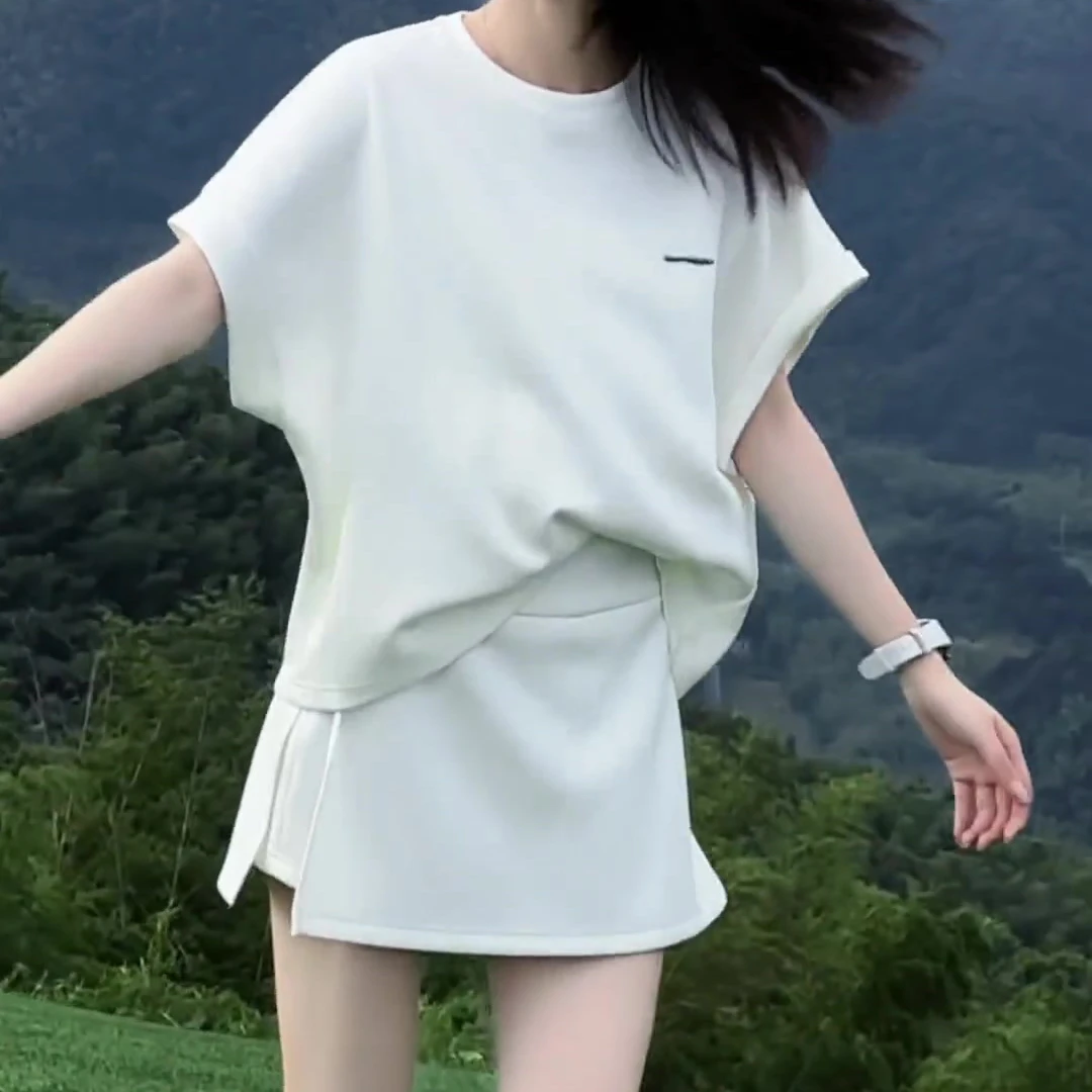 2025夏季新款运动套装时尚百搭慵懒上衣气质休闲显瘦裤裙两件套