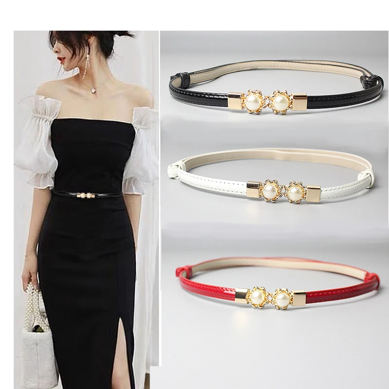 轻奢可调节金属珍珠细白色女黑色装饰连衣裙毛衣配饰皮带腰链腰封