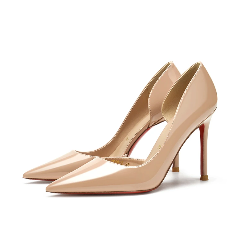 【侧空红底款】【新号特惠】2025春新款红底侧空漆皮尖头浅口高跟鞋女
