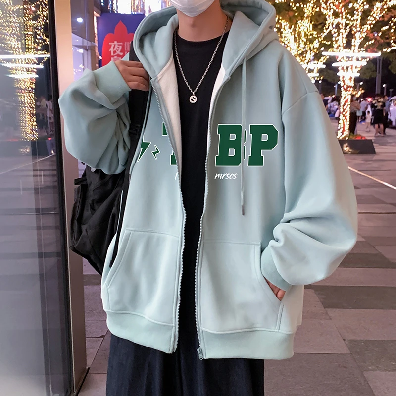秋季新款开衫外套百搭连帽男女同款情侣卫衣ins港风宽松潮流衣服