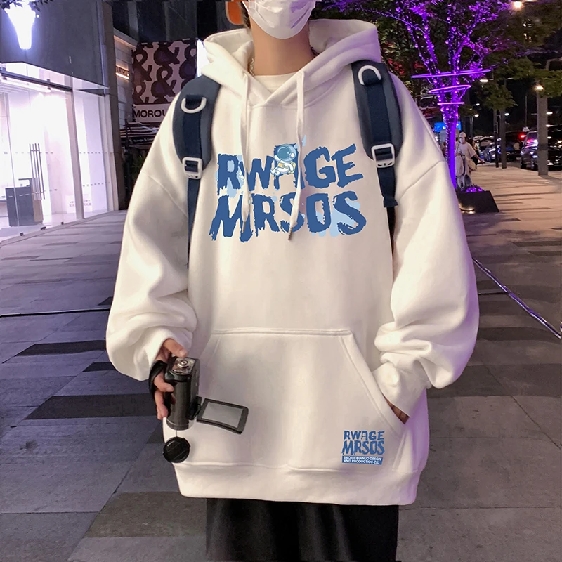 纯棉连帽套头卫衣男春秋季青少年字母印花情侣帽衫潮流宽松上衣服