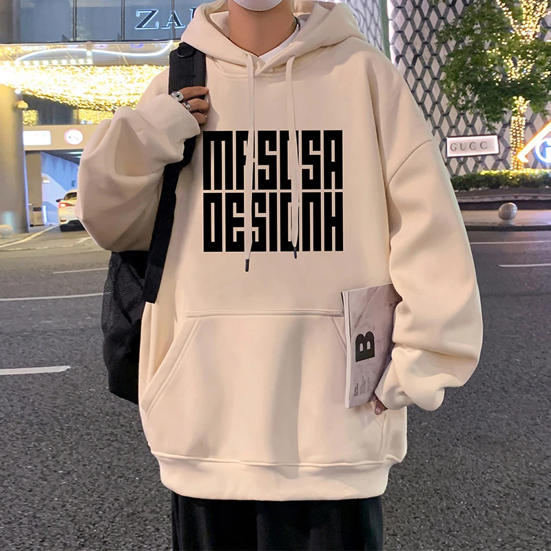 纯棉连帽卫衣男秋冬季新款字母发泡宽松套头帽衫休闲潮流上衣服