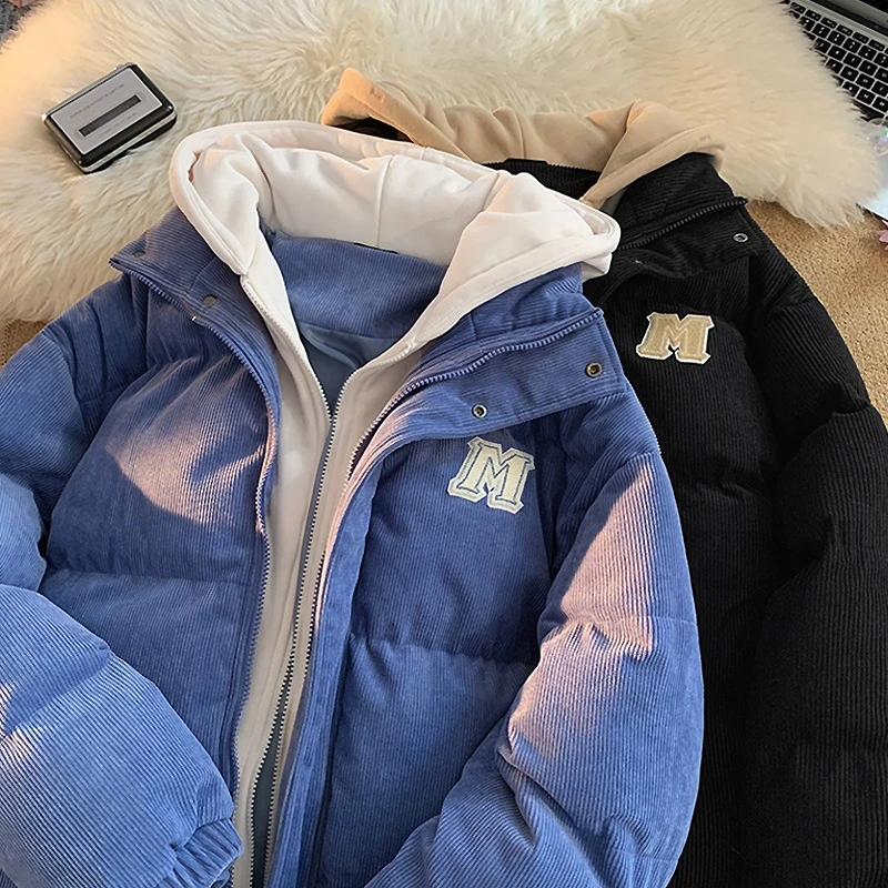 假两件棉衣男oversize冬季新款厚款连帽棉服美式潮牌大码冬装棉袄