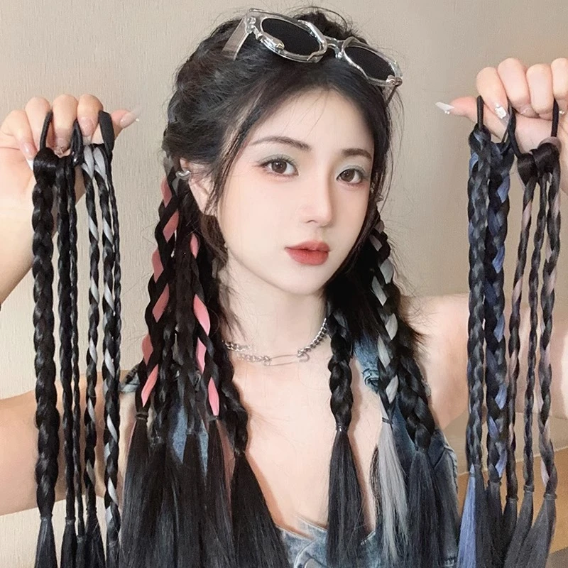 彩色假发辫子挑染麻花辫双马尾y2k辣妹拳击辫编发脏辫网红低马尾