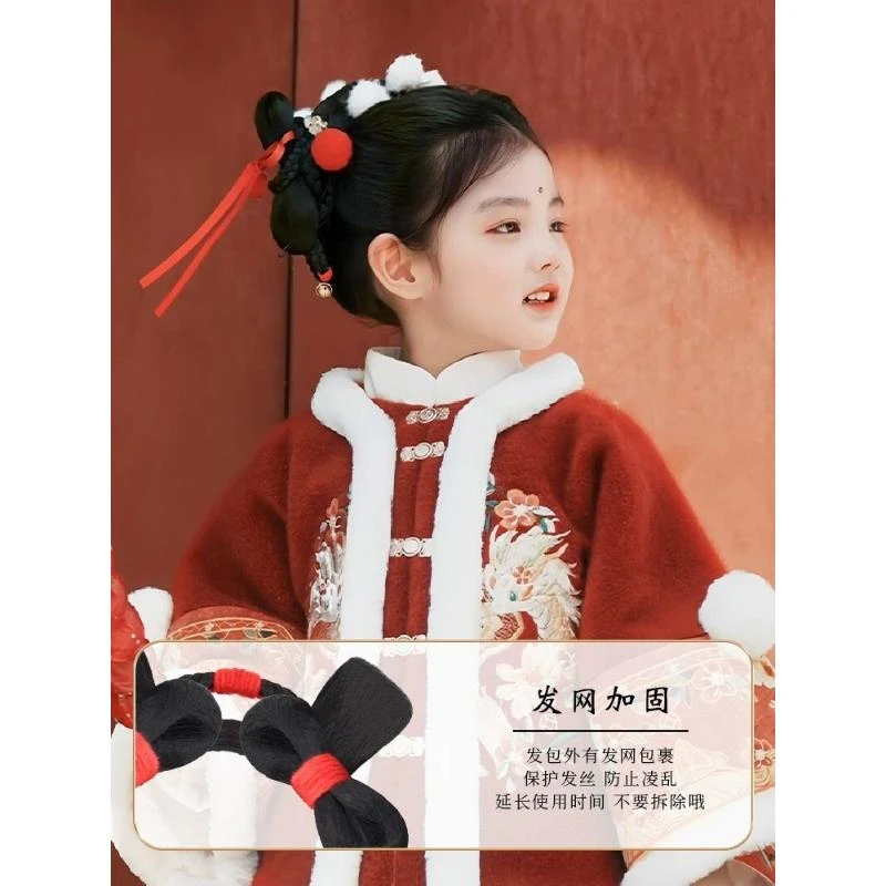 儿童汉服假发一体式发髻古装可爱唐风发包女童盘发造型神器简单