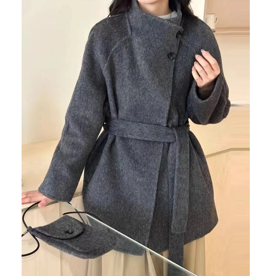 气质包包小个子双面羊毛大衣系腰带中长款新款羊毛外套D2877
