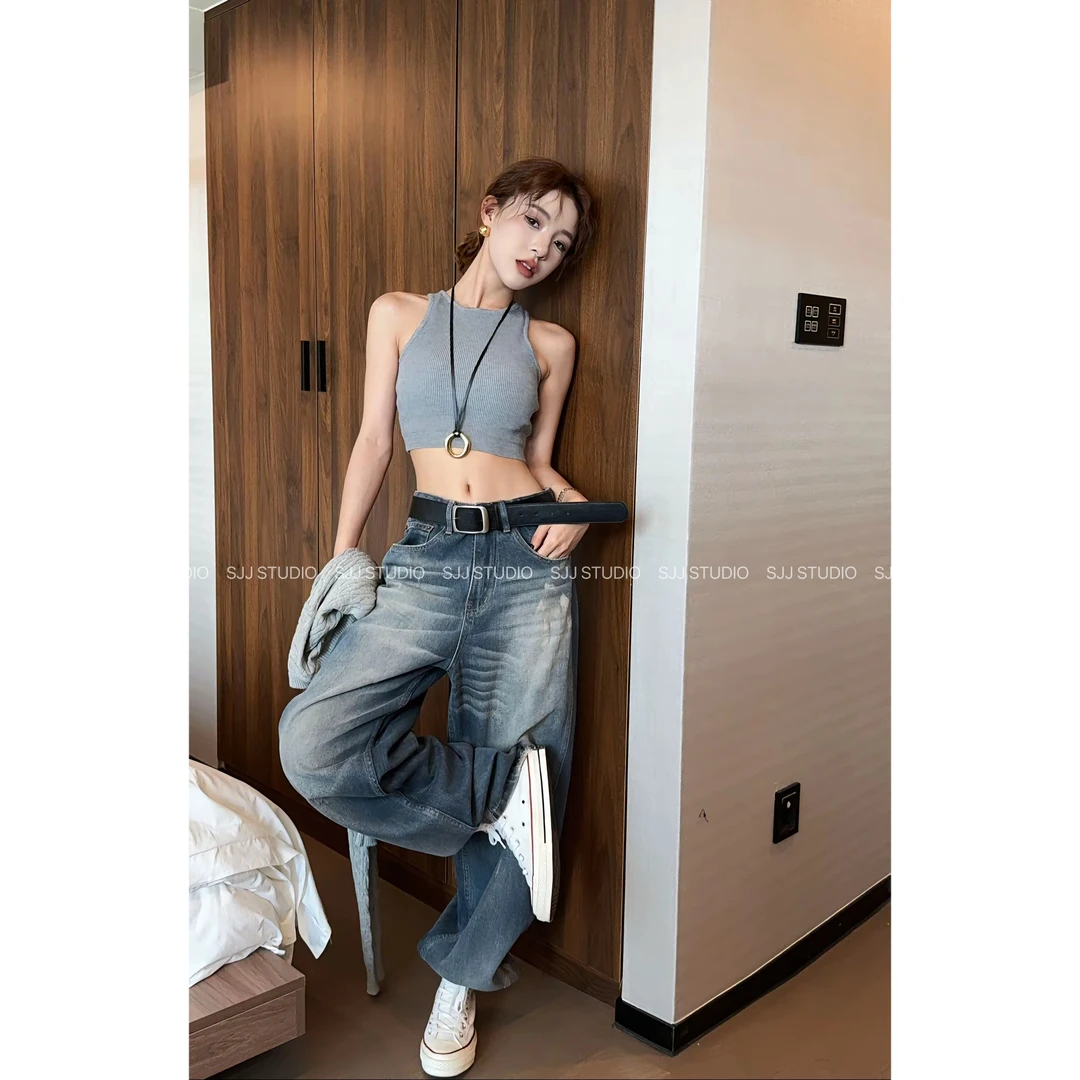 【娇娇私服订制】秋上新款休闲百搭工字简约高腰短款背心82120#