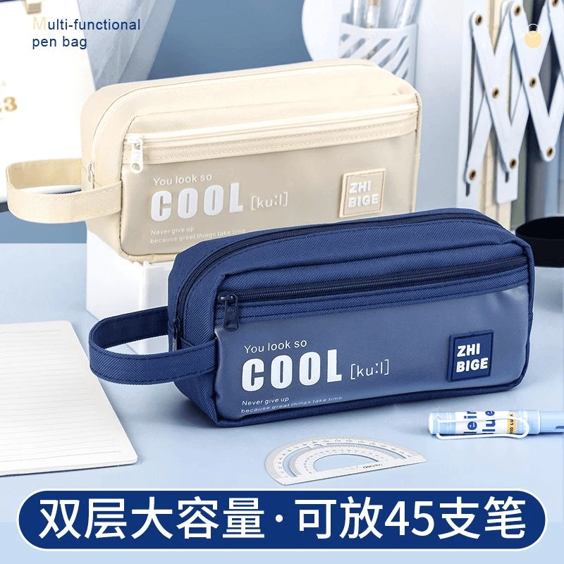 男生银河笔袋！初中生大容量帆布笔袋中学双层笔袋防水耐脏文具盒