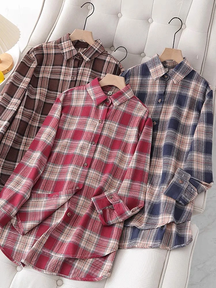 【下单备注】2024新款春秋季休闲磨毛衬衫polo领口格子开衫上衣