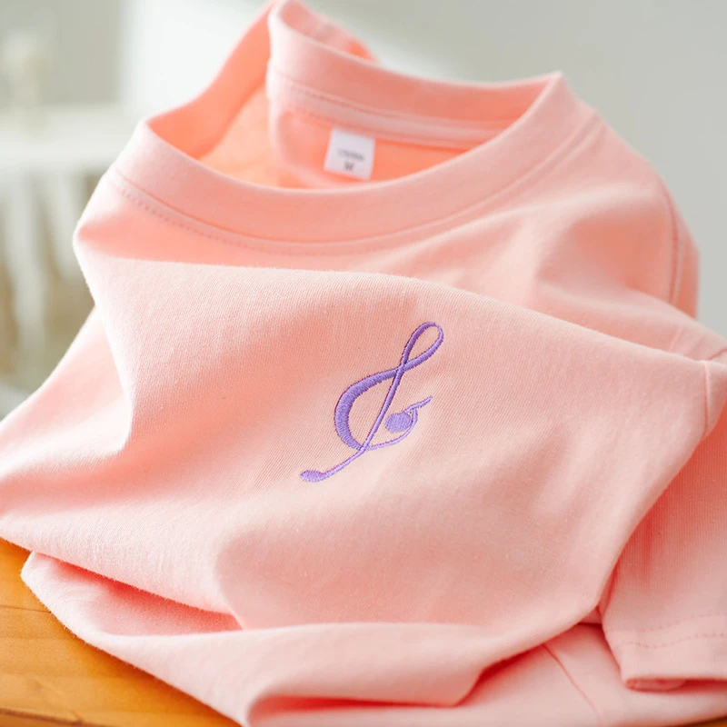 动听音符刺绣2025夏季新款纯棉白色短袖t恤女宽松学生100半袖大码