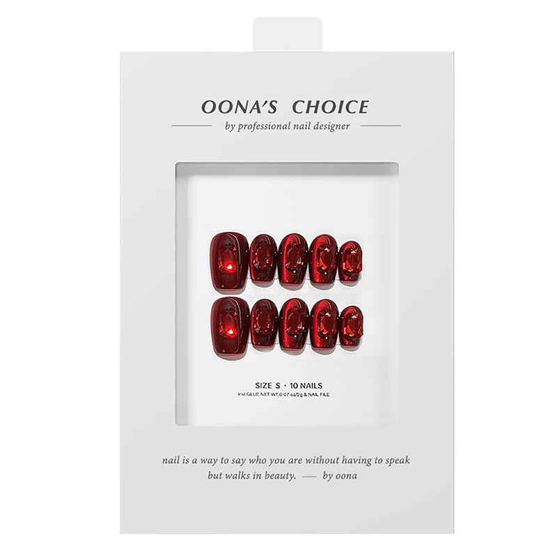 【红宝石】全华钻高级红宝石感显白穿戴甲鸽血红玻璃珠猫眼新年美甲