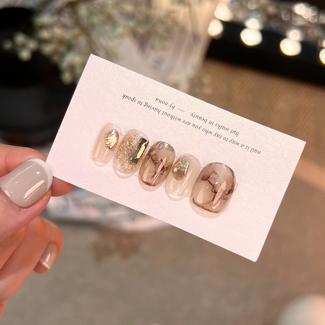 【宋锦】大理石质感晕染美甲全华钻秋冬小众手绘造型ins风穿戴甲