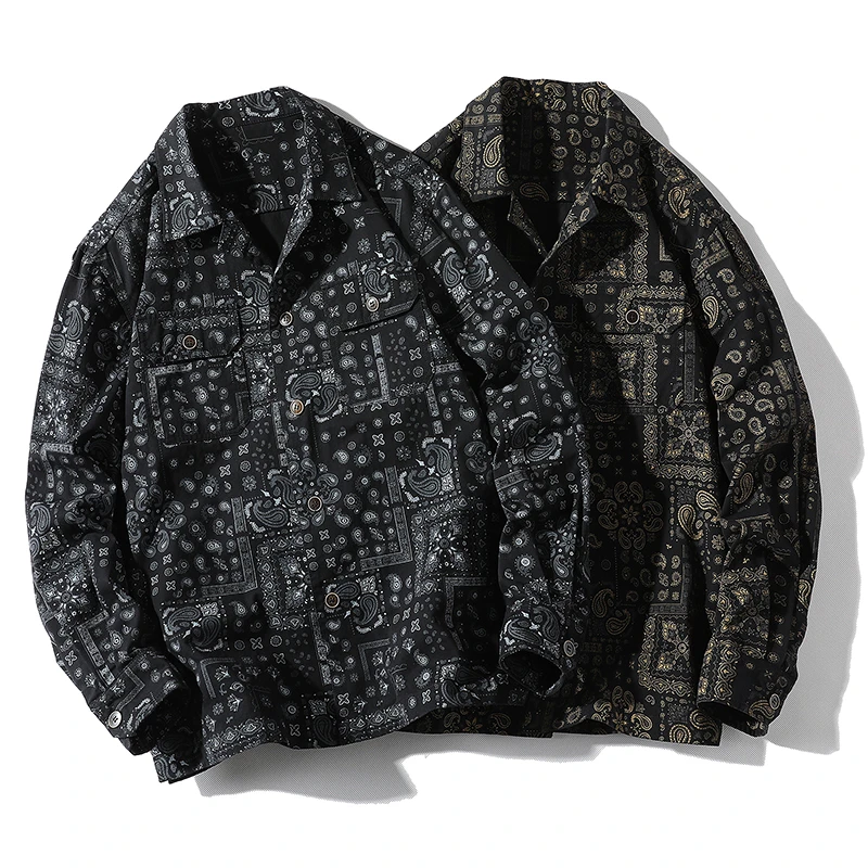 秋季腰果花休闲衬衫宽松夹克潮流长袖衬衫