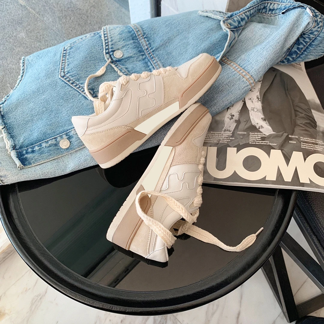 拼色真皮复古板鞋白色春季新款运动休闲小白鞋百搭爆款德训鞋女